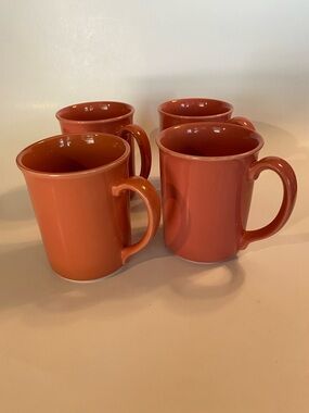 Corning Peach Coral Coffee Mugs Cups Vintage Set of 4
